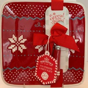 Hallmark Northpole Party Plate& Spreader Set Red & White Christmas NOS